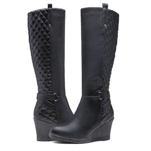 Wedge Knee High Boots Black